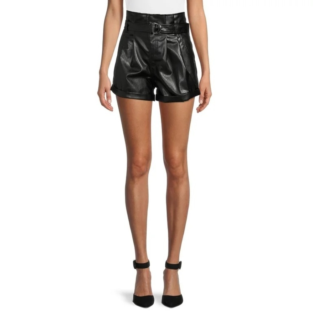Womens 1X (17) Vegan Leather PAPERBAG Short Madden NYC Belted Black Zip NWT - Picture 5 of 9